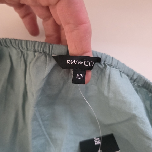 RW&CO Sage Green Cotton Eyelet Ruffle Sleeve Blouse Square Neck Top M - Picture 7 of 10